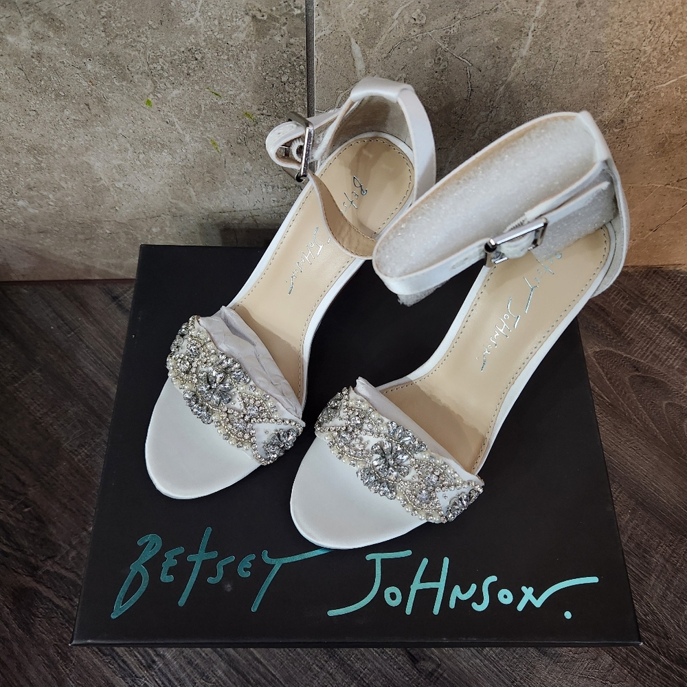 Rhinestone Embellished Satin Heels by Betsey Johnson - Picture 3 of 6